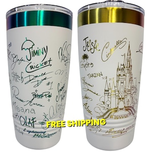 Castle and Characters Signature 20 oz Cup Tumbler with Handle, Disney Characters 20 oz Cup Tumbler, Laser Engrave Signature Cup