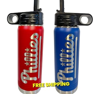 Botella de agua con vaso aislado de doble pared de 20 oz de los Philadelphia Phillies (doble cara)