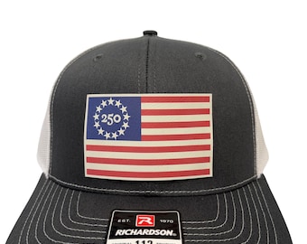 USA 250th Birtday Betsy Ross 13 Star Design Trucker Hat, Patriotic Trucker Cap, Adjustable Snapback
