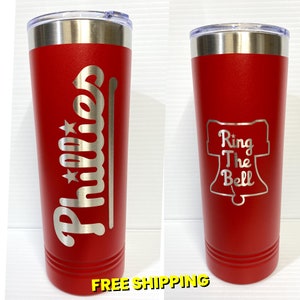 Vaso flaco de los Philadelphia Phillies, vaso aislado de doble pared de 22 oz (doble cara)