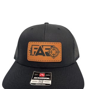 FAFO Leather Patch Hat: Richardson 112 Charcoal/Black Trucker
