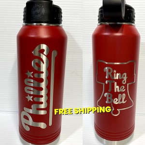 Philadelphia Phillies Botella de agua con vaso aislado de doble pared de 32 oz (doble cara)