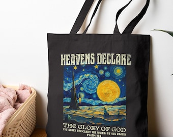 The Heavens Declare Black Canvas Bag Van Gogh Starry Night Space Theme Classical Conversations Cycle 2 Homeschool Psalm 19:1 Christian Gift