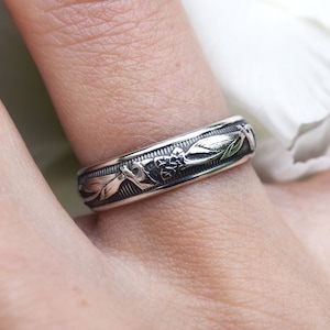 Antique Floral + Leaf Pattern Ring Band - .925 Sterling Silver Stacking Ring Perfect For Layering With Our Gemstone Cremation Urn Rings!