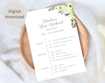 Floral Hen Party Itinerary Template (Digital Download)