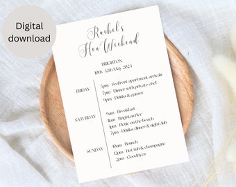 Minimalist Hen Party Itinerary Template, Editable Hen Do Invite (Digital Download)