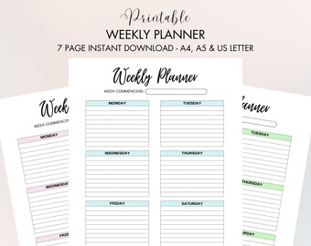 Simple Weekly Planner Printable, A4 A5 US Letter (PDF)