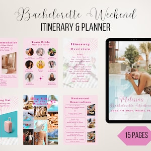 Bachelorette Reiseplan Vorlage Digital, Bachelorette Digitale Einladung Canva, Retro Bachelorette Einladung, Bachelorette Planer