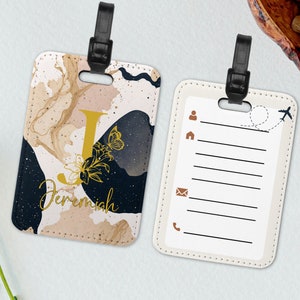 Personalized PU Leather Flowers and Butterfly Alphabet Name Luggage Tag , Monogram Bag Tag, Customized boho Bag Tag monogram travel gift