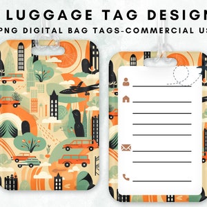 Travel City Airplane Abstract Luggage Tag Clipart Bag Tag Sublimation Design Template Pattern Sublimation PNG Luggage Tag Template Digital