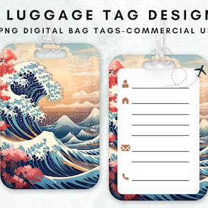 The Great Wave Off Kanagawa Luggage Tag Clipart Bag Tag Sublimation Design Template Beach Waves Abstract Personalized Luggage Tag Template