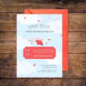 Time Flies 1st Birthday Party Invitation