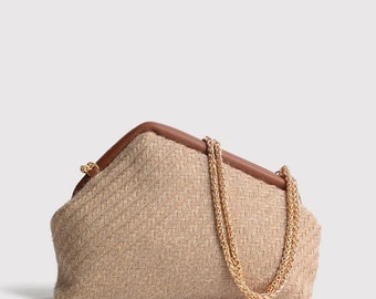 Taba Women's Jute Straw Chain Shoulder Bag Stylish Design Wicker Bag