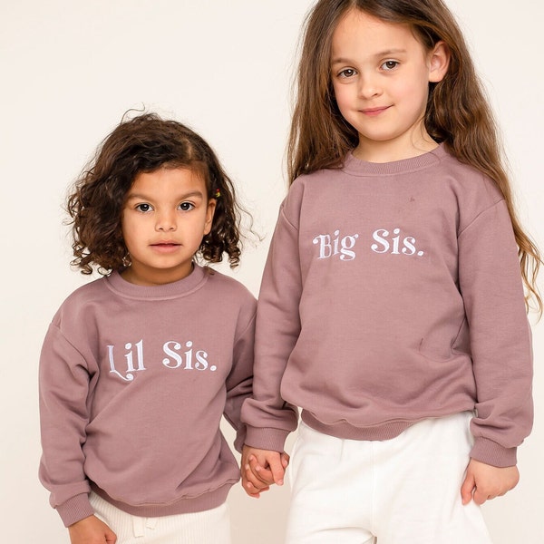 Embroidered personalised sibling sweatshirts - big sis, little sis, big bro, little bro