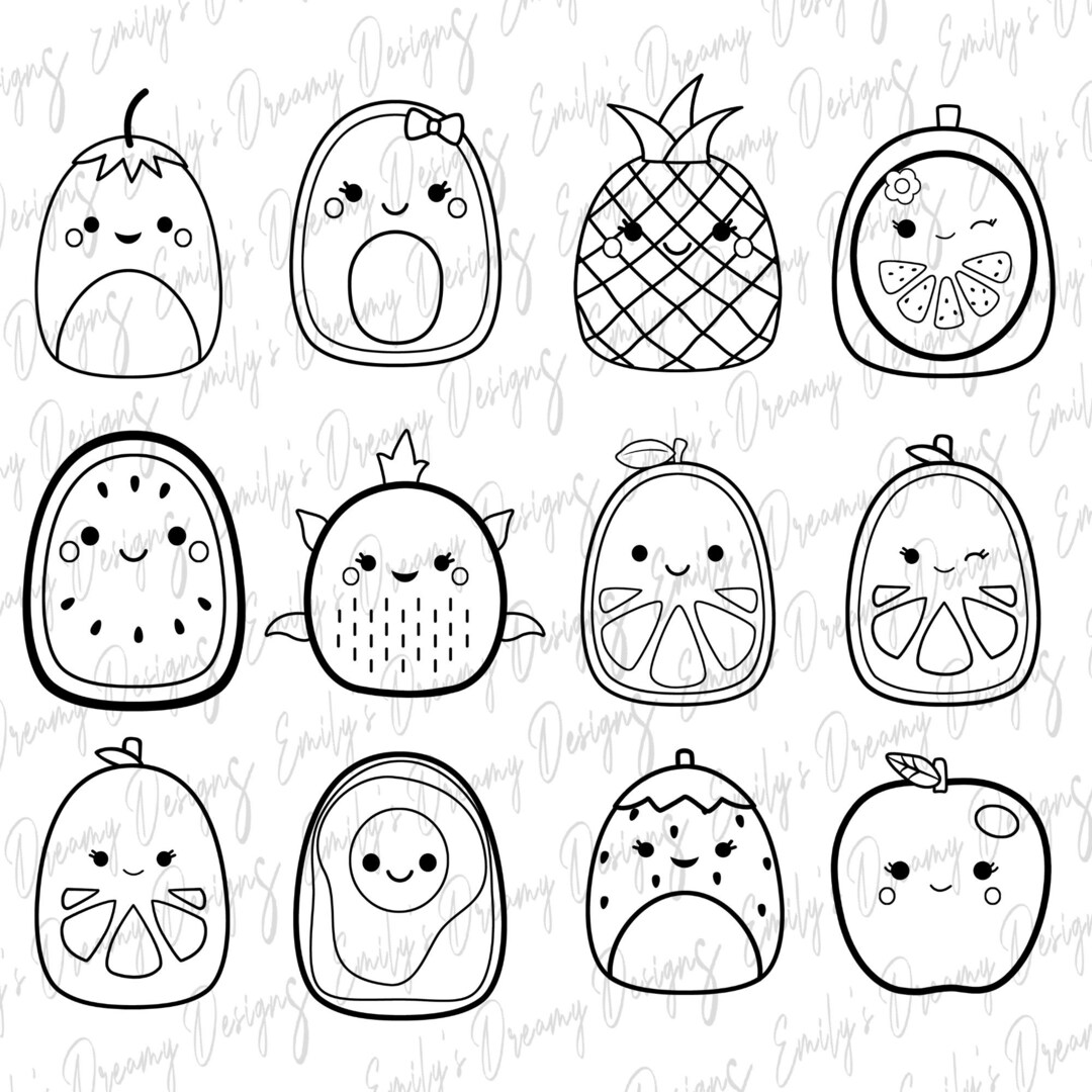 12 Squishmallow Fruits Outline PNG SVG Clipart Cricut Design Bundle ...