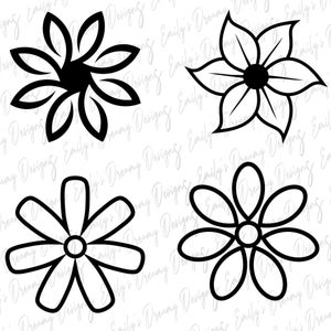 50 Flower Outline Cut Files SVG PNG JPG Clipart Designs Bundle Images ...