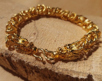 Dragon Bracelet, Trendy Bracelet with Golden Dragon, Gold-Plated Dragon Head Bracelet, Dragon Jewelry Gift Idea