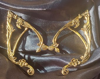 Exquisite Golden Elven Ear Cuffs – Fantasy Earrings for Left and Right Ear | Cosplay Jewelry for Women | Gift-Ready Elf Accessories