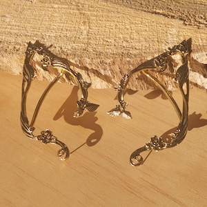 Golden Elven Ear Cuffs – Adjustable Left & Right Fairy Ear Jewelry for Cosplay, Medieval Festivals, Unique Fantasy Gifts