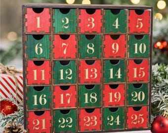 Christmas Countdown Calendar with Deep Drawers and Backside Graphic > <  Advent Calendar