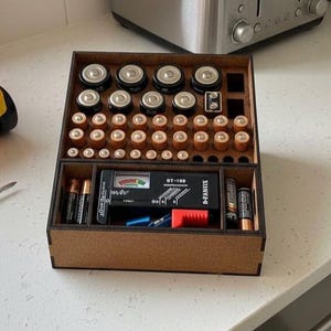 Battery Storage Box Organizer: AAA AA C D 9V Tester & Coin Storage