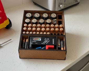 Battery Storage Box Organizer: AAA AA C D 9V Tester & Coin Storage