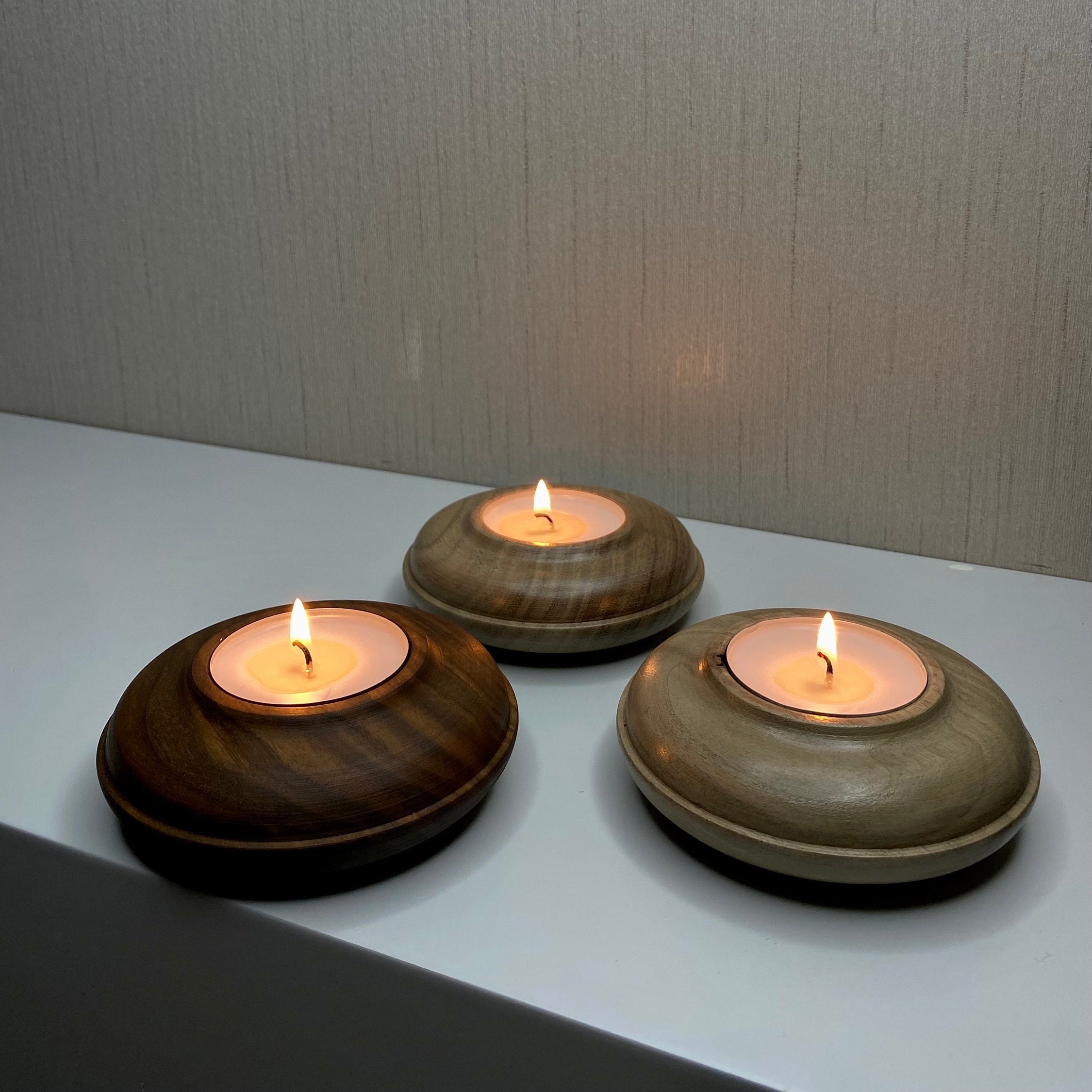 Tea Light Holder Walnut Wooden Tealight Candle Holders Set of 3 Big Tea — free download