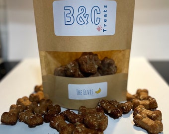 Banana & peanut butter All Natural Dog Treats, homemade dog treats made with love, paw print, bone