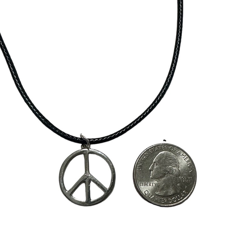 Silver-toned Peace Pendant Sign Necklace, Gold-Toned Peace Pendant, Silver Necklace, Leather Cord, Silver Plated Chain, Gold Plated, Hippie image 6