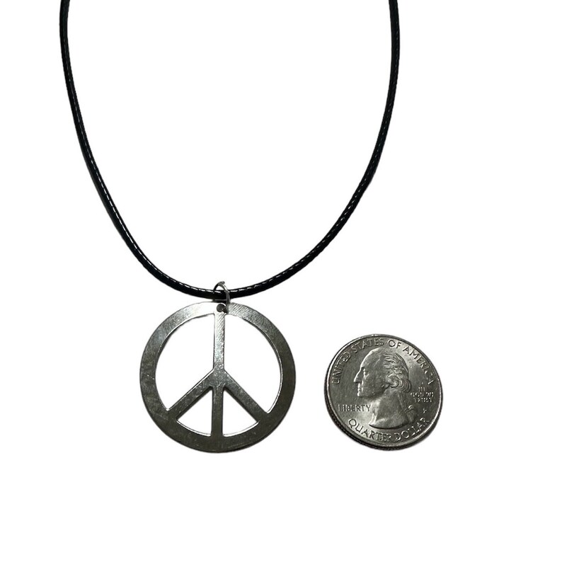Silver-toned Peace Pendant Sign Necklace, Gold-Toned Peace Pendant, Silver Necklace, Leather Cord, Silver Plated Chain, Gold Plated, Hippie image 8