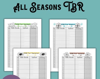 All Seasons TBR Reading Journal Printable for Bookworm Gift Reading List Digital Download Planner for All Seasons TBR Bookish Gift