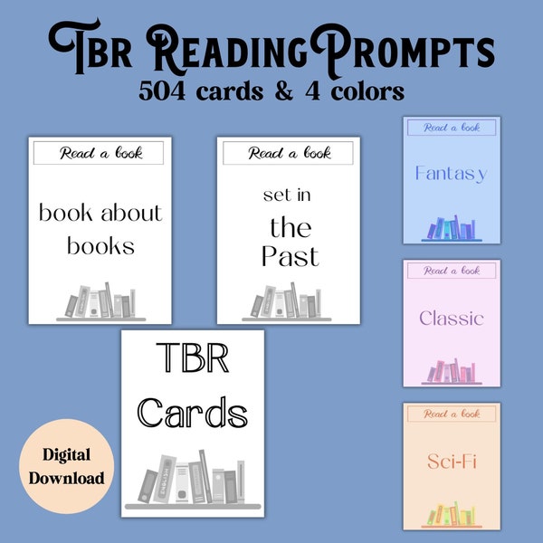 Printable Reading Prompts Cards Booklover Gift What to Read Next TBR Game Gift for Bookworm Prompts TBR Jar Alternative Digital Download TBR