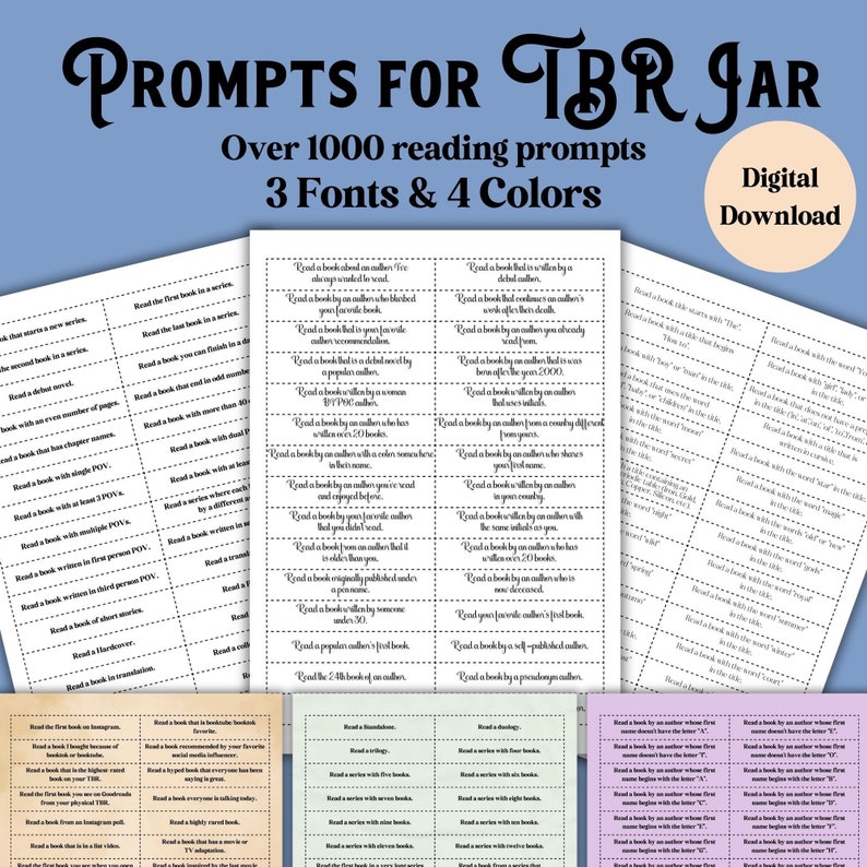 TBR Jar Printable Reading Prompts for Booklover Challenge What to Read ...