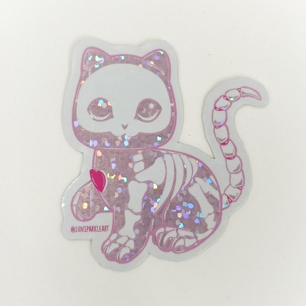 Skeleton kitty Sticker - glitter