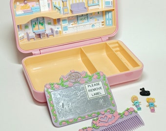 Pretty Hair Polly Pocket compact 1990 Bluebird toys vintage pink rectangle comb mirror dog