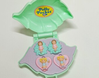 COMPLETE Leaf earring case Polly Pocket compact 1991 mint green Bluebird toys vintage heart