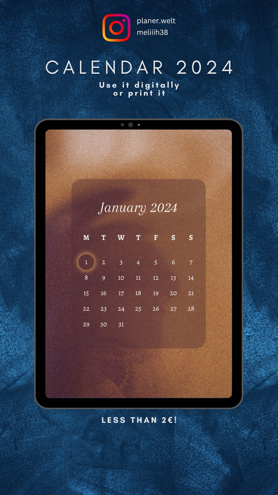 Calendar 2024 Kalender 2024 Digital Calendar Wall Art Etsy