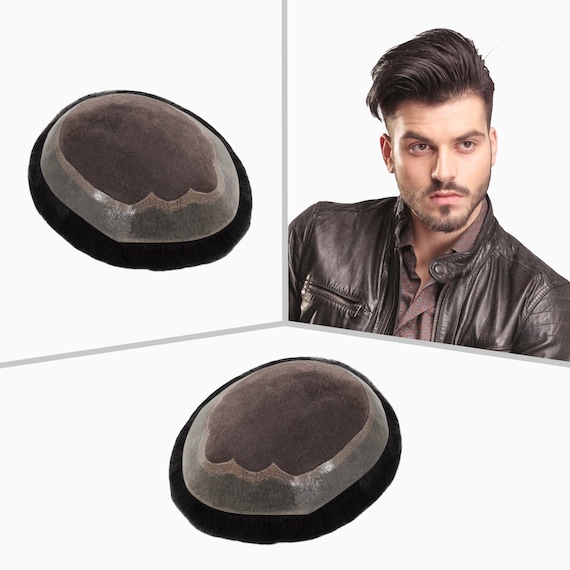 Toupee black straight 10x7 for men top