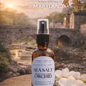 Sea Salt and Orchid Pillow Spray Handmade Coastal Linen & Room Mist | Essential Oil Fabric Spray | Farm Made in Maryland | 2oz