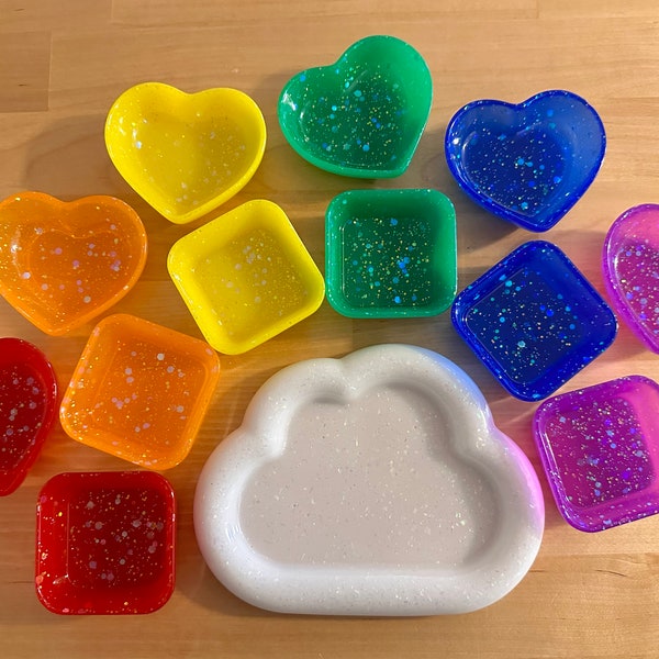 Rainbow Color Sorting Trays | Cups for Potion Play | Sensory Resin Loose Parts | Trinket Bowls | Sensory Loose Parts | Glitter Potion Bowl