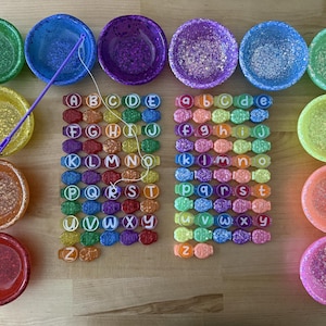 Magnetic Alphabet Fish | Rainbow Color Sorting Trays | Sensory Resin Loose Parts | Fish Bowl | ABC Resin Fish Bowl | Magnetic Fish