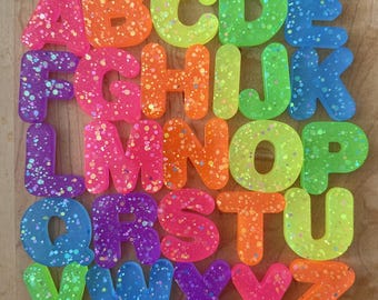 Neon Rainbow ABC Resin Letters | Sensory Alphabet Resin Letters | ABCs | Learning Resources | Sensory Loose Parts | Play Dough Letters