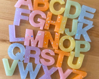 Spring Pastel ABC Resin Letters | Alphabet Resin Letters | Uppercase ABCs | Learning Resources | Sensory Loose Parts | Play Dough Letters