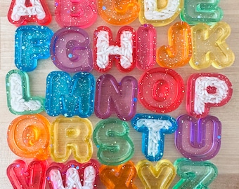 Rainbow Translucent Light Table Fillable ABC Resin Letters | Sensory Alphabet Resin Letters | Uppercase ABCs | Play Dough Letters