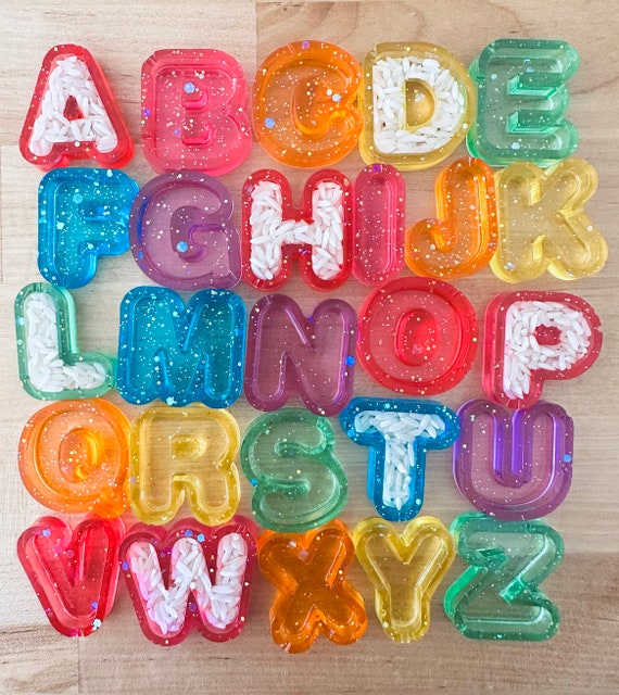 Rainbow Translucent Light Table Fillable ABC Resin Letters | Sensory Alphabet Resin Letters | Uppercase ABCs | Play Dough Letters