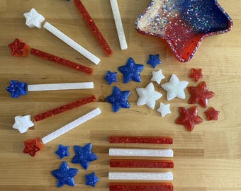 4th of July Stars and Stripes Sensory Play | Red White Blue Sensory Resin Loose Parts | 4th of July Sensory Play