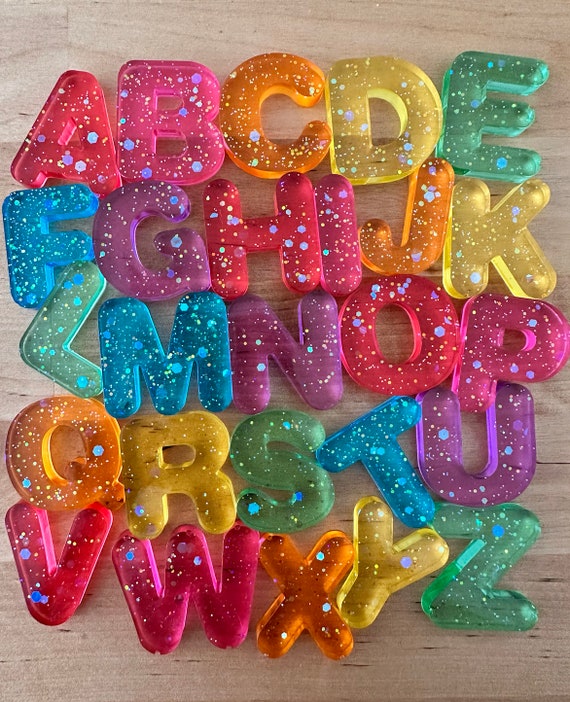 Rainbow ABC Resin Letters | Sensory Alphabet Resin Letters | Uppercase ABCs | Learning Resources | Sensory Loose Parts | Play Dough Letters