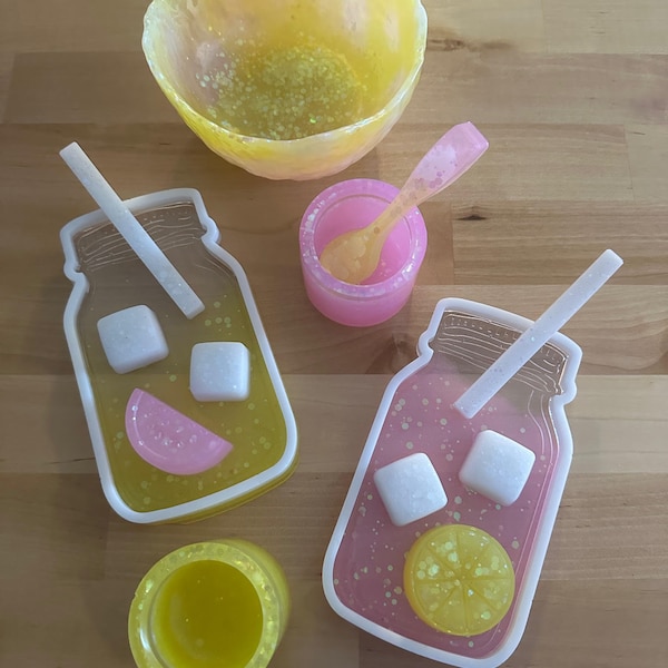 Potion Play Pink Lemonade Loose Parts Play | Sensory Resin Loose Parts | Sensory Loose Parts | Lemonade Slices and Ice Sensory Pretend Play