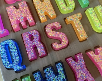 Neon Rainbow Chunky Resin Letters | Sensory Alphabet Resin Letters | Uppercase ABC | Learning Resources | Play Dough Letters