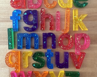 Rainbow ABC Resin Letters | Sensory Alphabet Resin Letters | Lowercase ABCs | Learning Resources | Sensory Loose Parts | Play Dough Letters